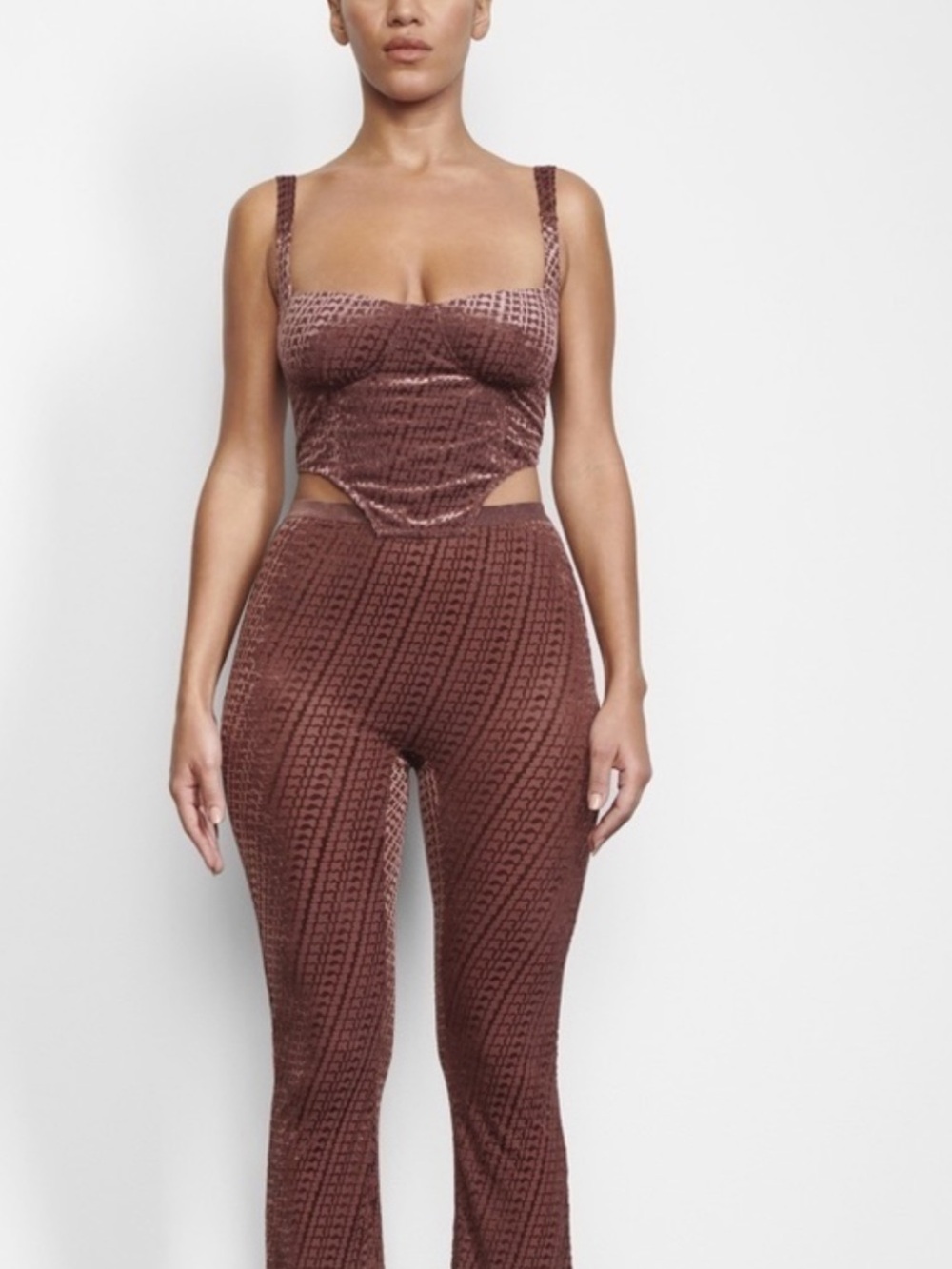 Skims brown chestnut burnout velour corset crop top medium - never worn